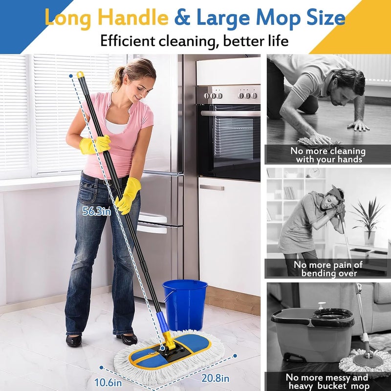 SOBONNE 16 Inch Commercial Dust Mop Replacement Heads, 2 Pack Heavy Duty Industrial Cotton Mop Refill Pads Washable for Hardwood Vinyl Laminate Floors Kitchen Warehouse Courtyard Cleaning,Blue - Image 3